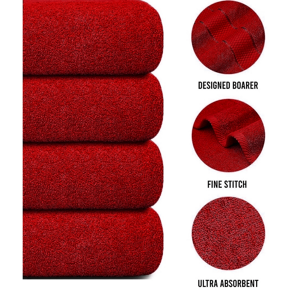 Bath Towel Set with Cotton Terry Cloth and Woven Dobby Border 4 Pack - Image 4
