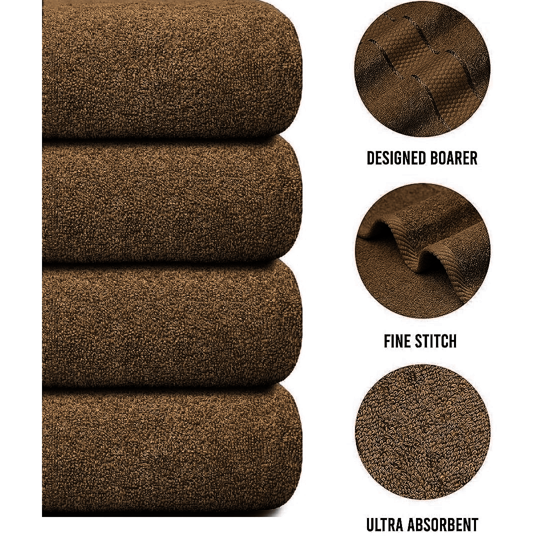 Bath Towel Set with Cotton Terry Cloth and Woven Dobby Border 4 Pack - Image 42