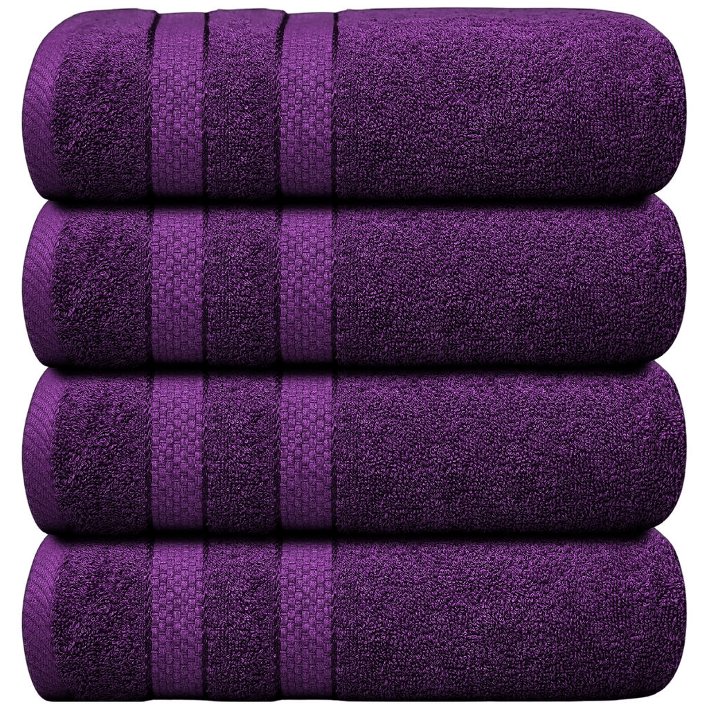 Bath Towel Set with Cotton Terry Cloth and Woven Dobby Border 4 Pack - Image 43