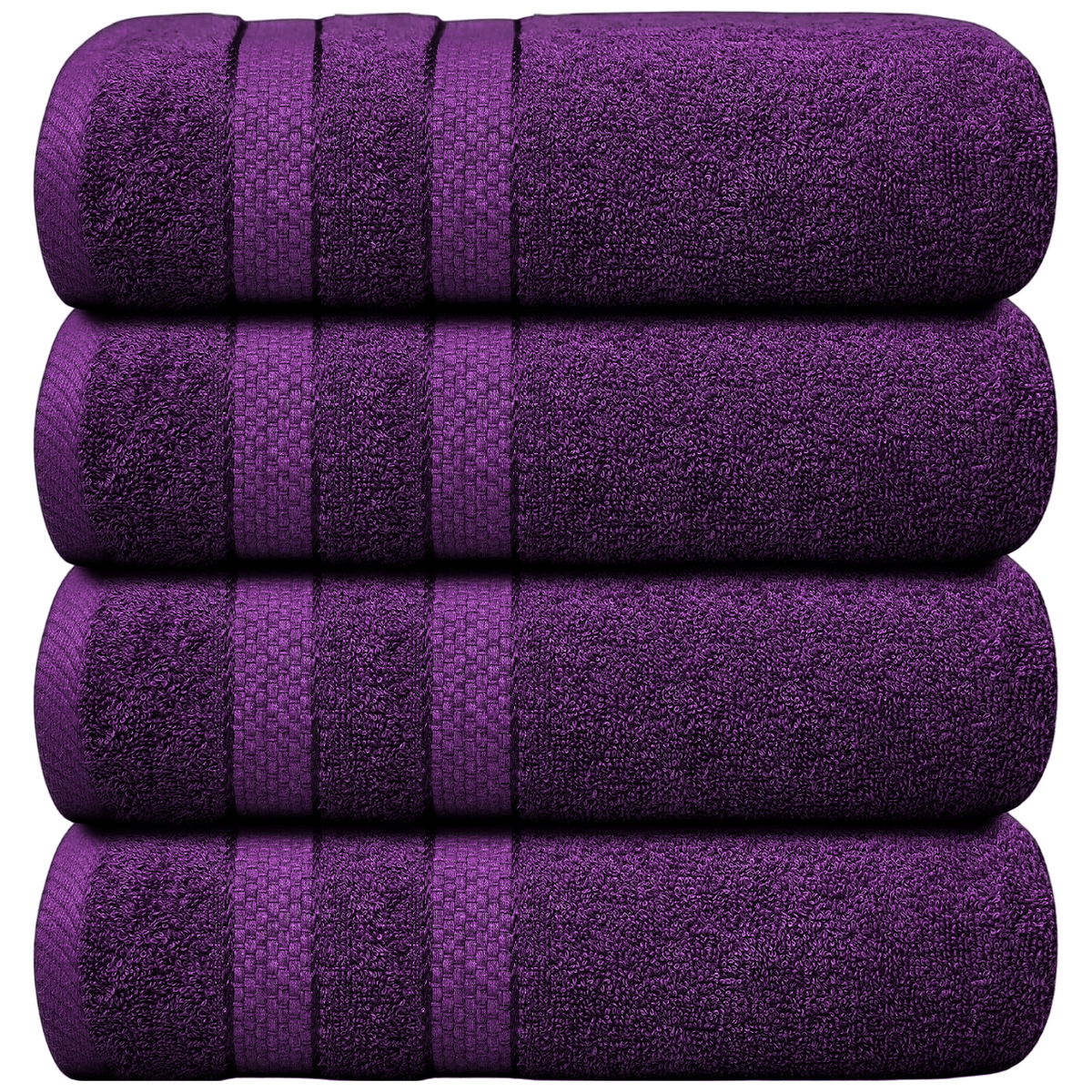 Bath Towel Set with Cotton Terry Cloth and Woven Dobby Border 4 Pack - Image 43