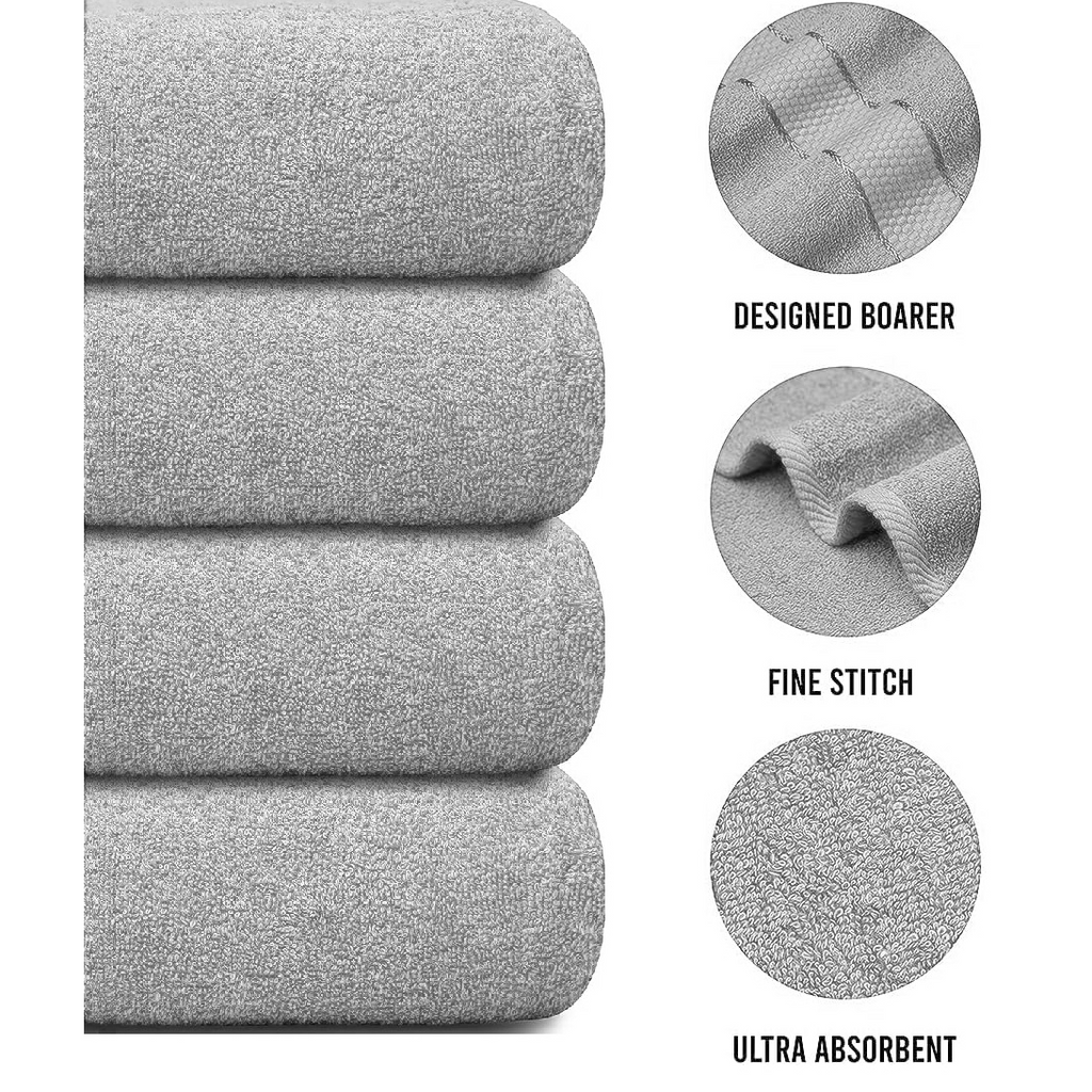 Bath Towel Set with Cotton Terry Cloth and Woven Dobby Border 4 Pack - Image 6