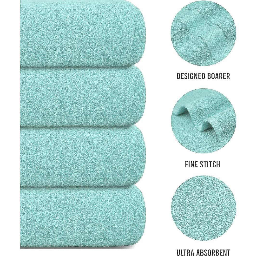Bath Towel Set with Cotton Terry Cloth and Woven Dobby Border 4 Pack - Image 9