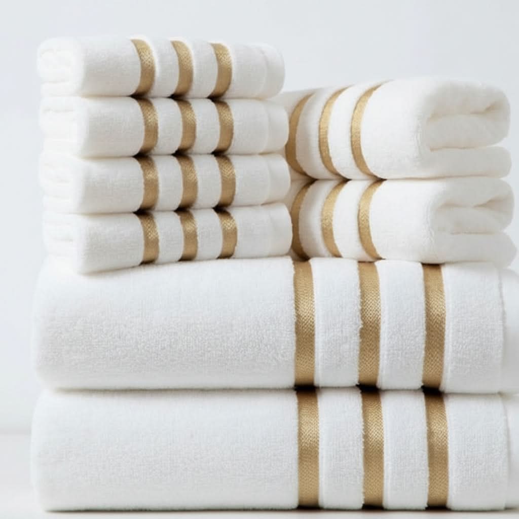 Bath Towel Set with Terry Cloth and Gold Woven Stripes 8-Piece - Image 4