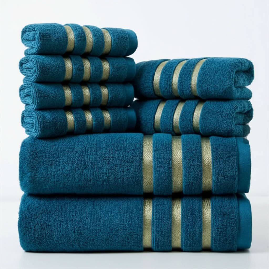 Bath Towel Set with Terry Cloth and Gold Woven Stripes 8-Piece - Image 7