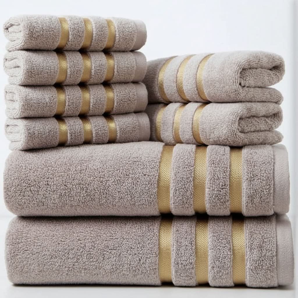 Bath Towel Set with Terry Cloth and Gold Woven Stripes 8-Piece - Image 8