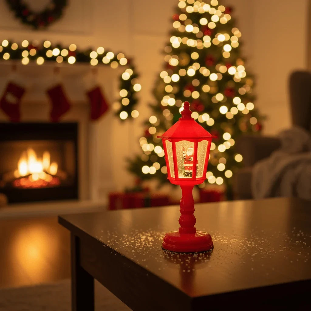 Battery Operated Snow Globe Lantern with Musical Christmas Decoration and Swirling LED Light - Image 7
