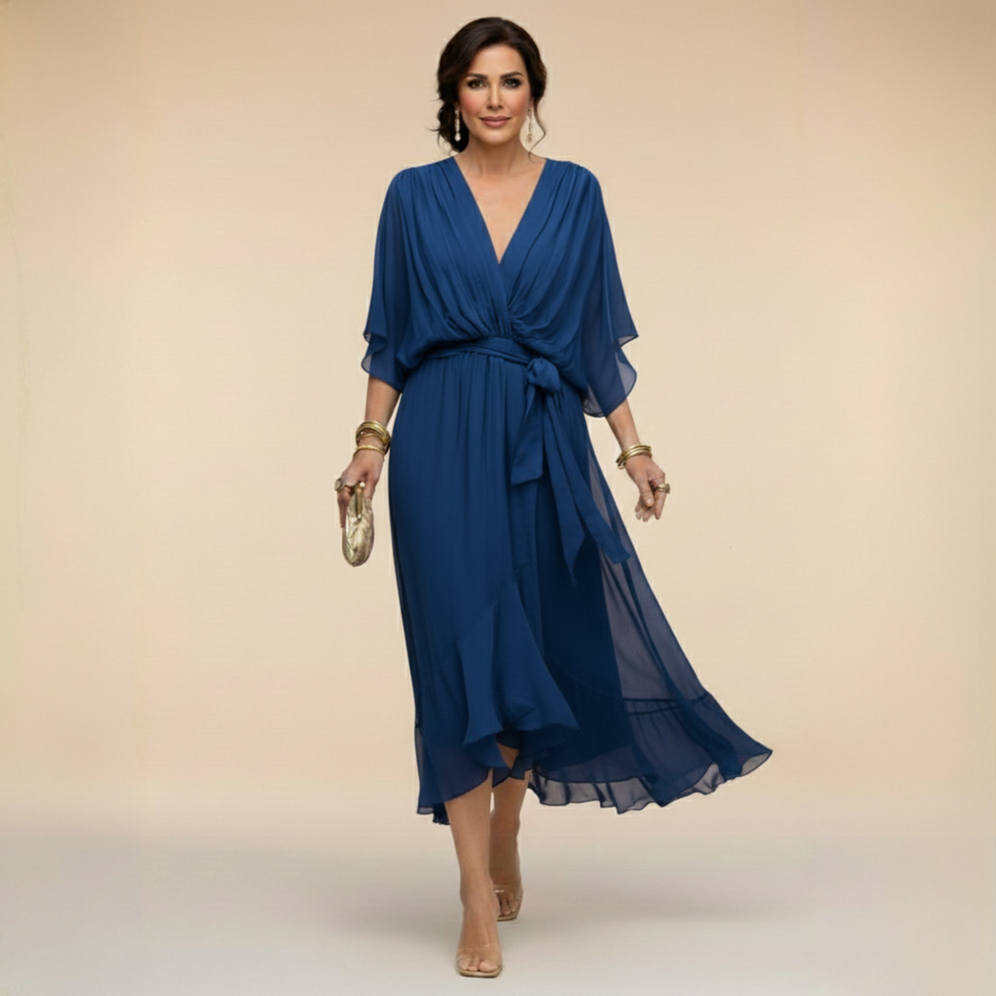 Beatrice | Abito in Chiffon Donna Scollo V Midi Blu