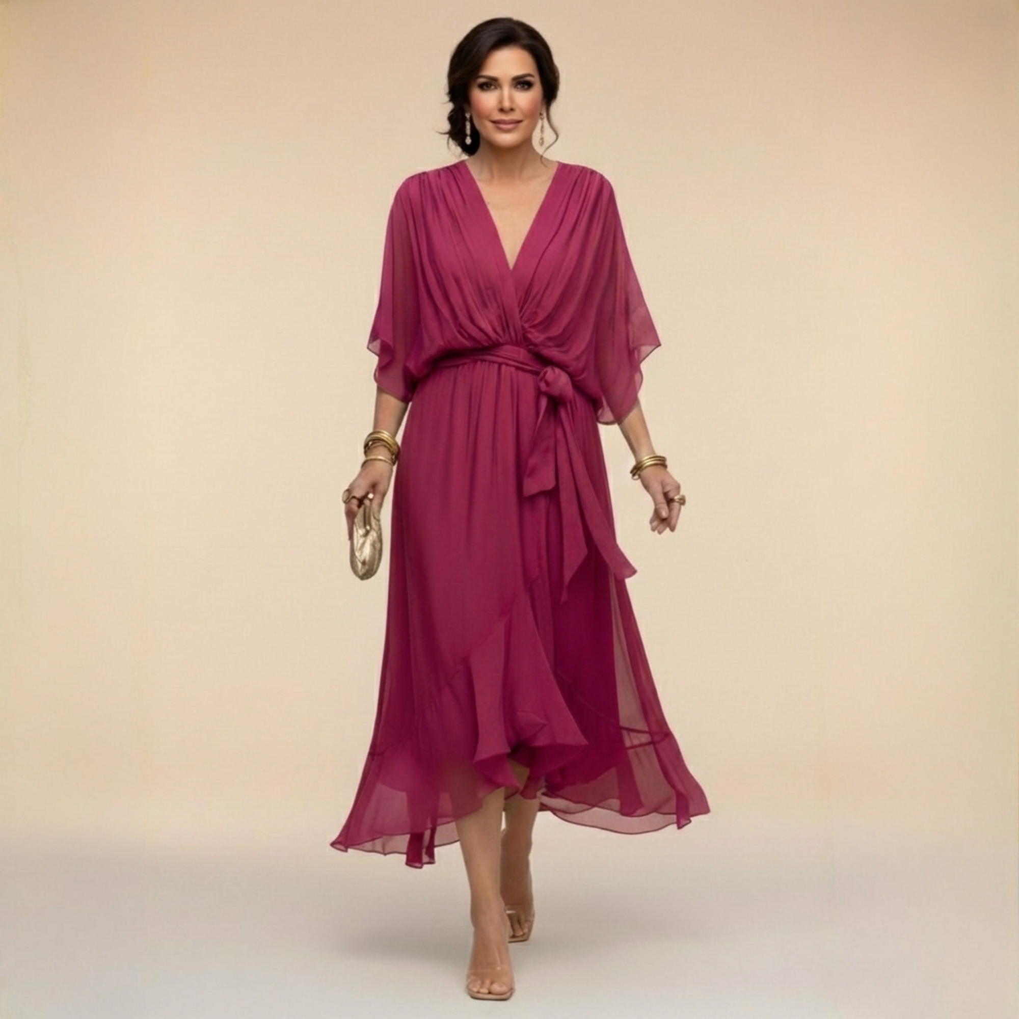 Beatrice | Abito in Chiffon Donna Scollo V Midi Lavanda