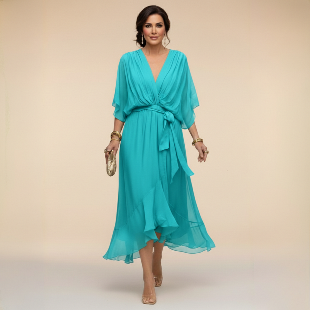 Beatrice | Abito in Chiffon Donna Scollo V Midi Blu Navy