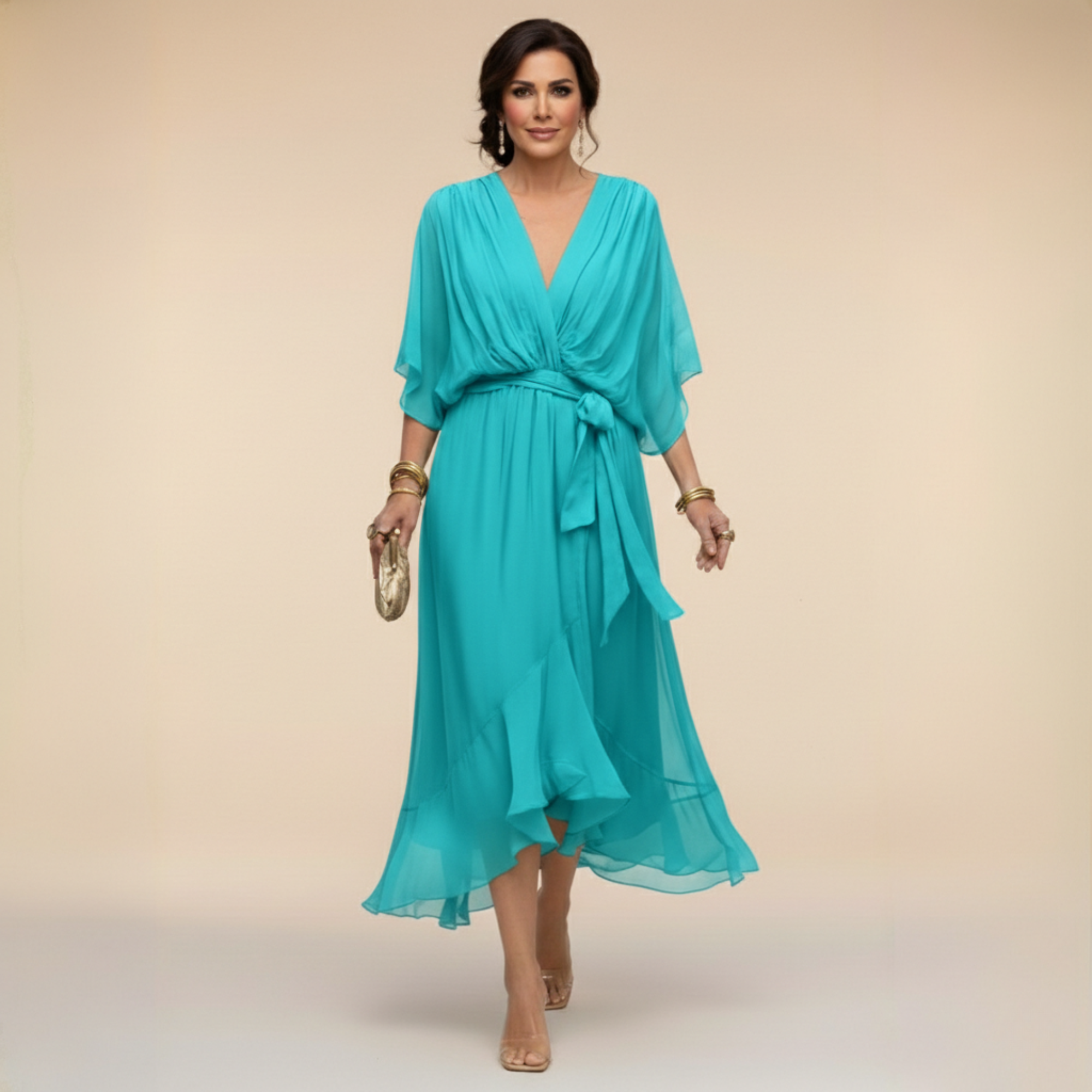 Beatrice | Abito in Chiffon Donna Scollo V Midi Blu Navy