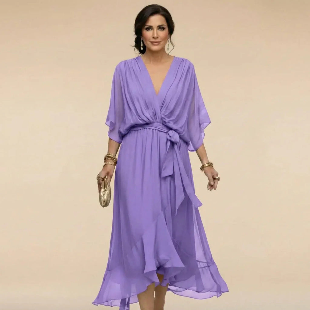 Beatrice | Abito in Chiffon Donna Scollo V Midi Viola