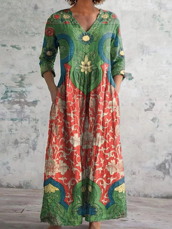 Beatrice | Abito Lungo Stampa Artistica Floral