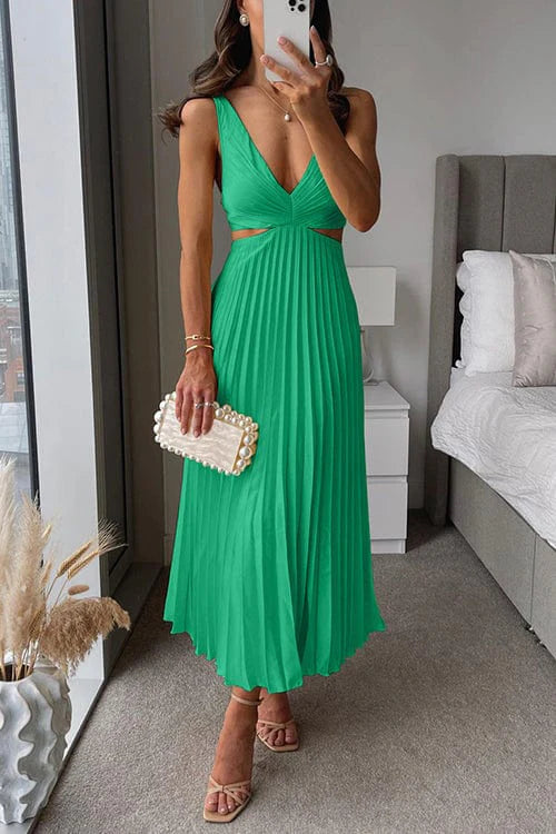 Beatrice | Abito Midi Plissettato Scollatura V Verde
