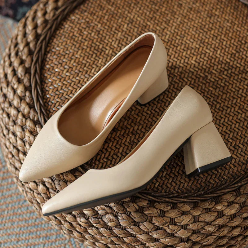 Beatrice | Décolleté Donna Tacco Pelle Punta Affusolata Beige