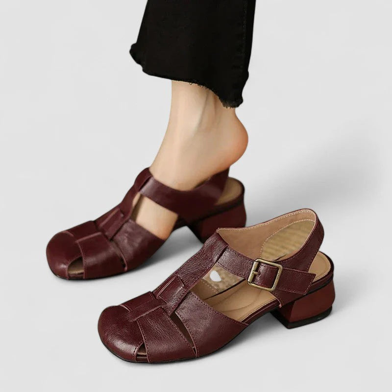 Beatrice | Donna Sandali in Pelle Tacco Basso Vintage Marrone