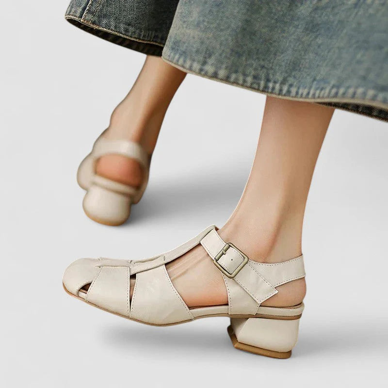 Beatrice | Donna Sandali in Pelle Tacco Basso Vintage
