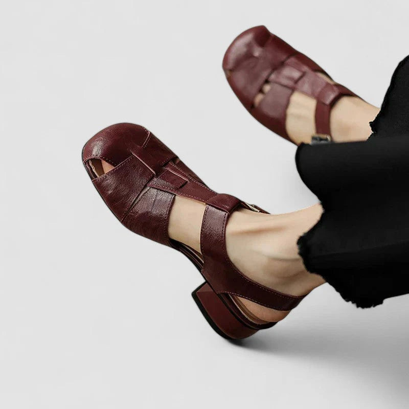 Beatrice | Donna Sandali in Pelle Tacco Basso Vintage