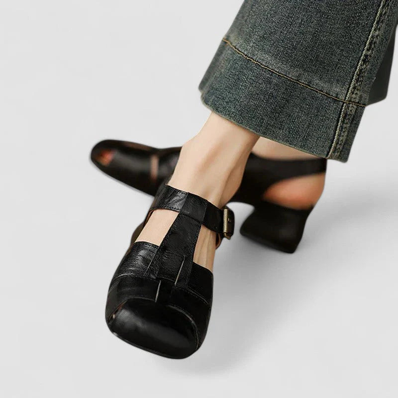 Beatrice | Donna Sandali in Pelle Tacco Basso Vintage