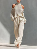 Beatrice | Set Donna Maglia Spalle Scoperte e Pantalone Beige