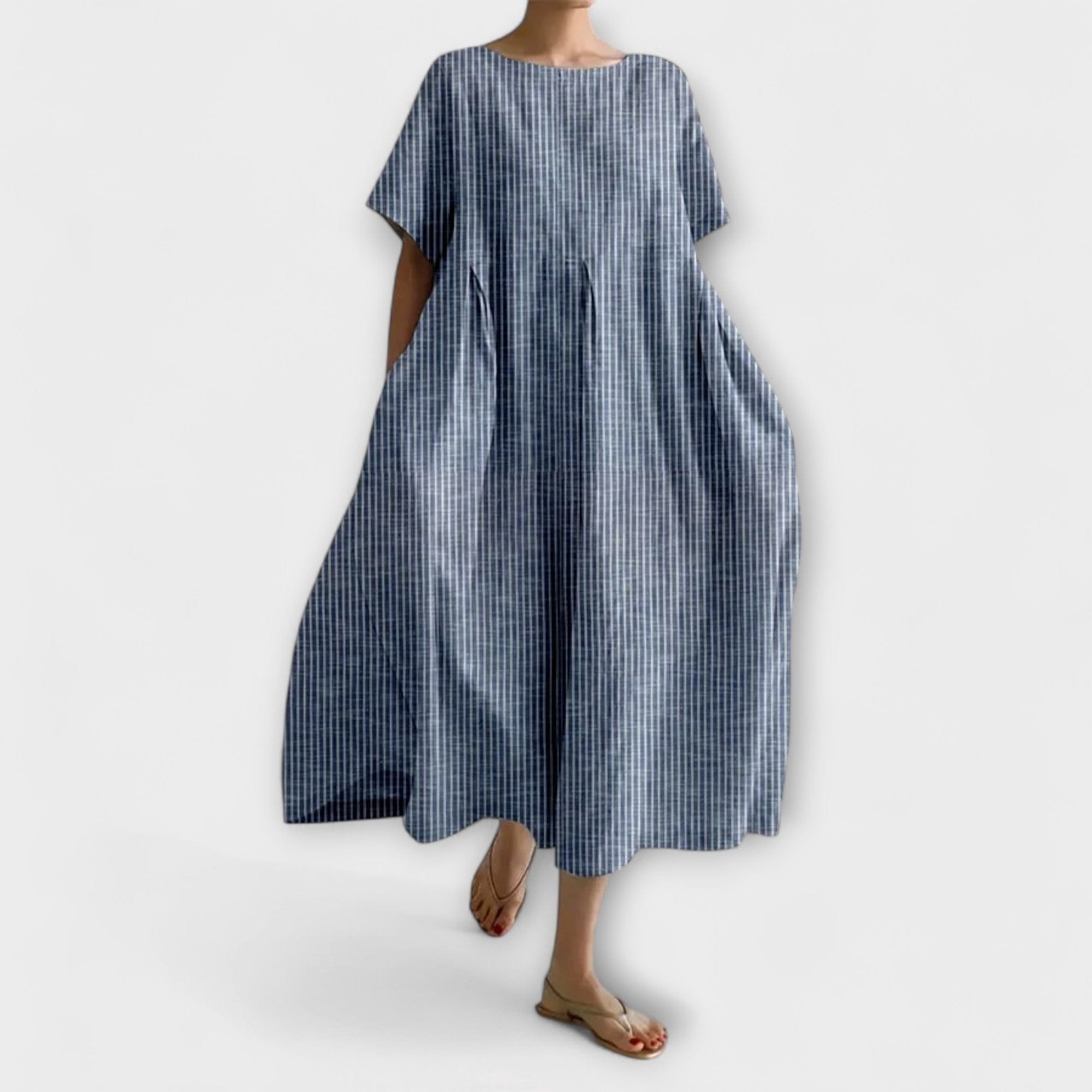 Beatrice | Vestito Midi Donna Oversize a Righe con Tasche Blu