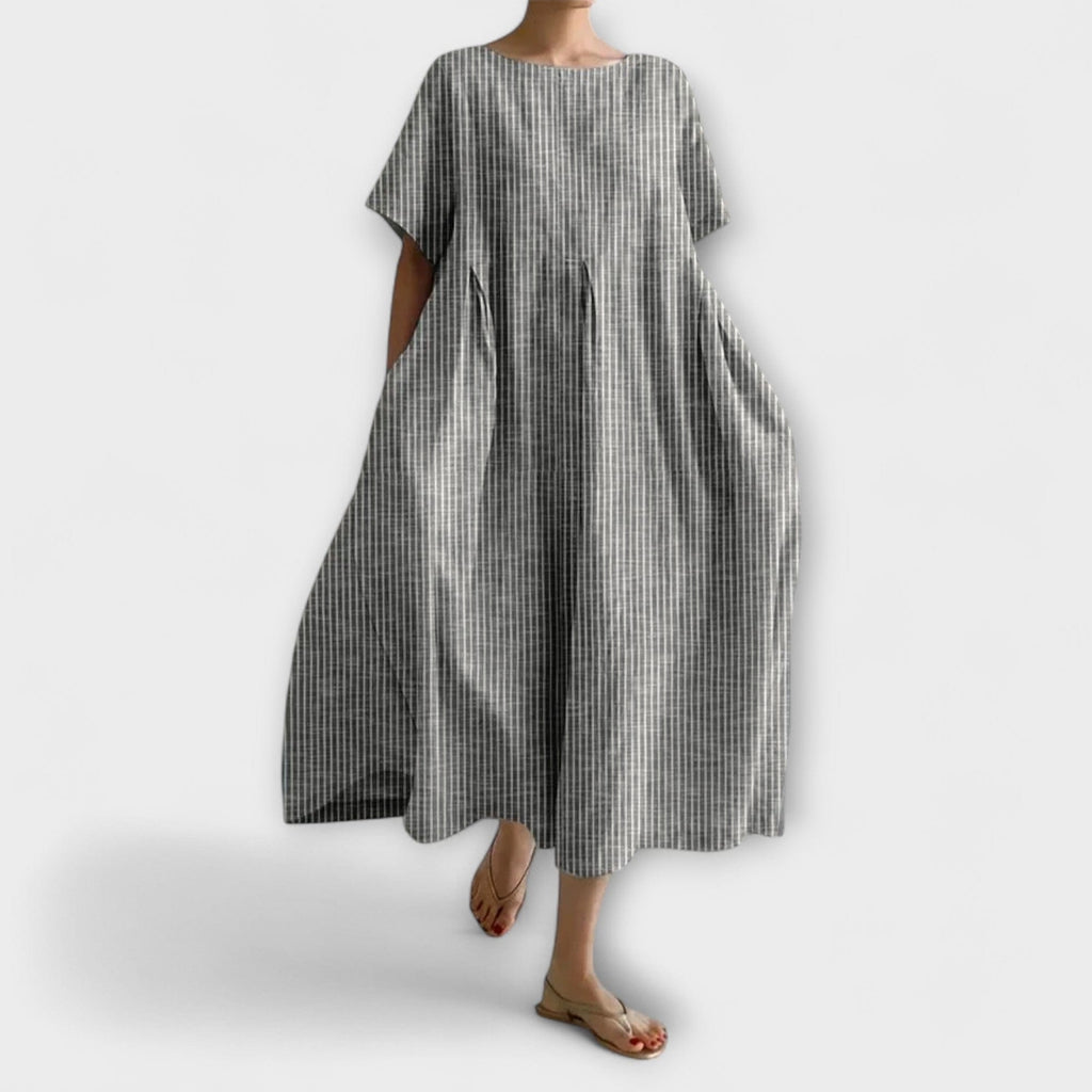 Beatrice | Vestito Midi Donna Oversize a Righe con Tasche Grigio