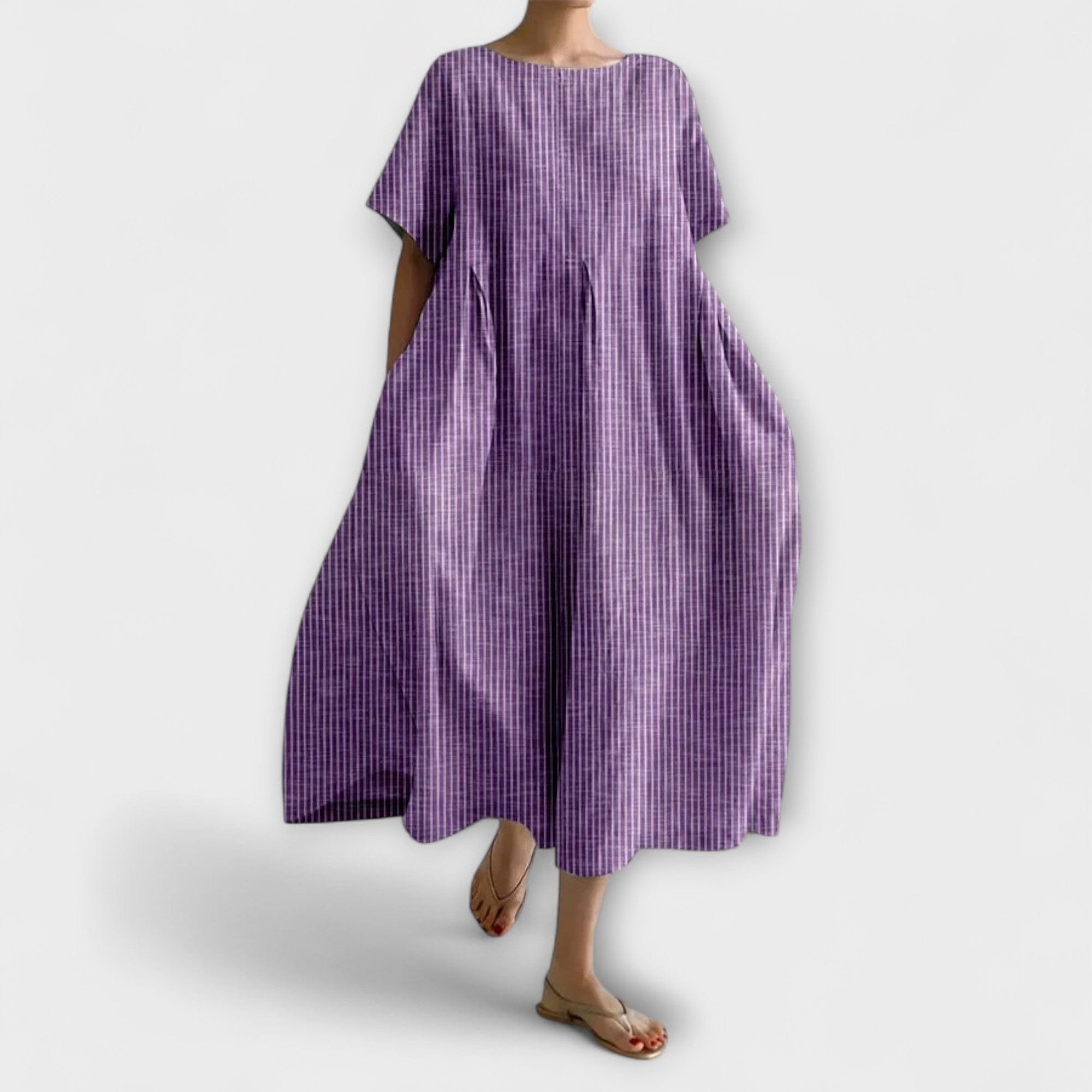 Beatrice | Vestito Midi Donna Oversize a Righe con Tasche Viola