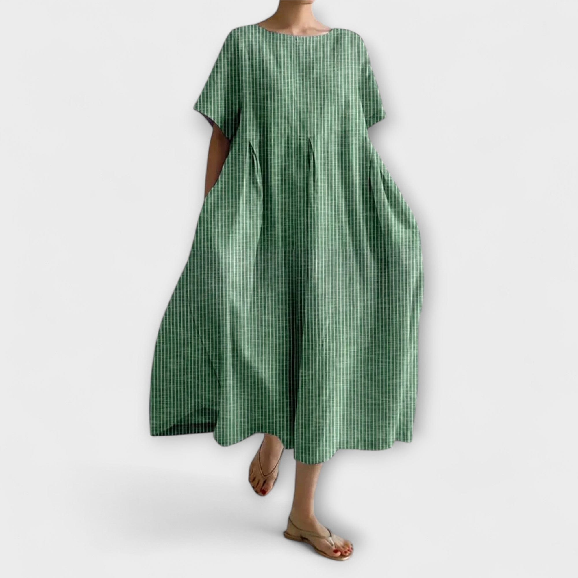 Beatrice | Vestito Midi Donna Oversize a Righe con Tasche Verde