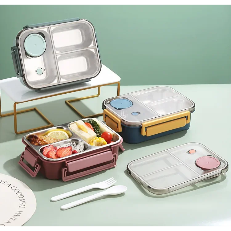 Bento Lunch Box Stainless Steel with Three Compartments and Leak-Proof Lid - Image 11