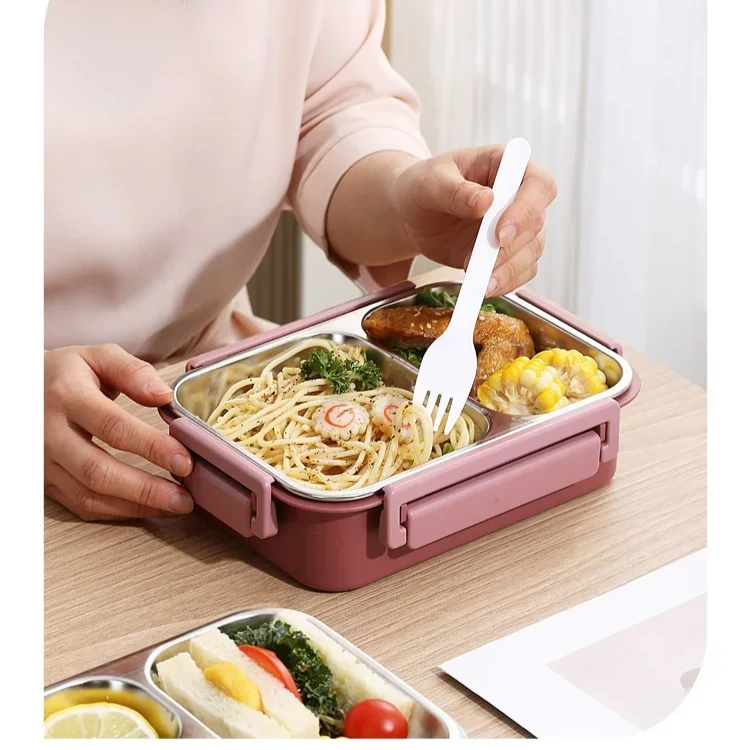 Bento Lunch Box Stainless Steel with Three Compartments and Leak-Proof Lid - Image 12