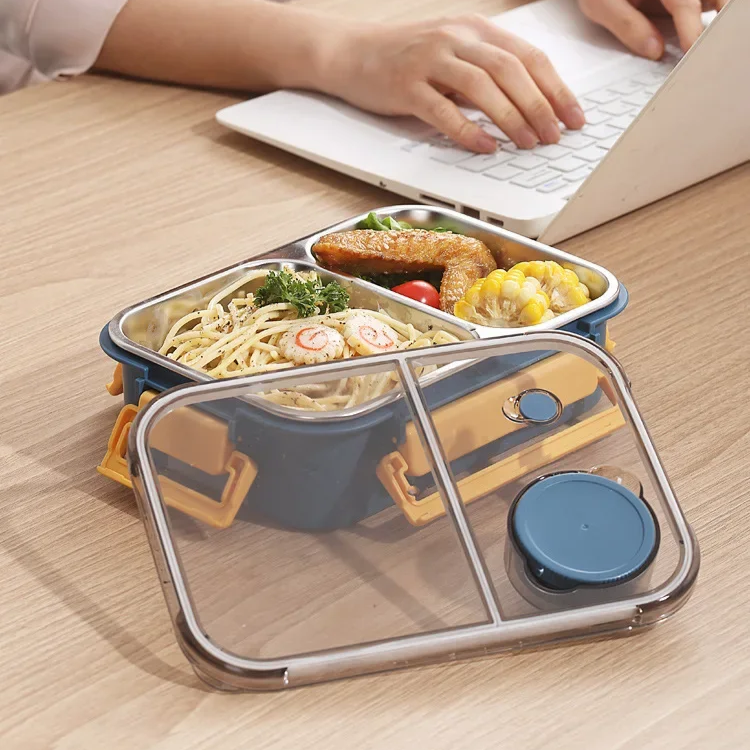 Bento Lunch Box Stainless Steel with Three Compartments and Leak-Proof Lid - Image 4