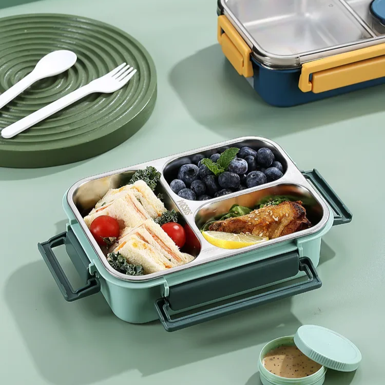 Bento Lunch Box Stainless Steel with Three Compartments and Leak-Proof Lid - Image 5