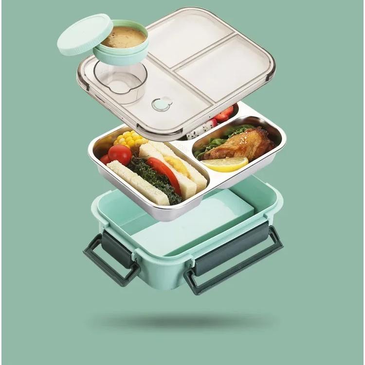 Bento Lunch Box Stainless Steel with Three Compartments and Leak-Proof Lid - Image 6