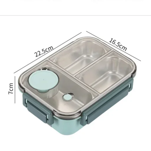 Bento Lunch Box Stainless Steel with Three Compartments and Leak-Proof Lid - Image 7