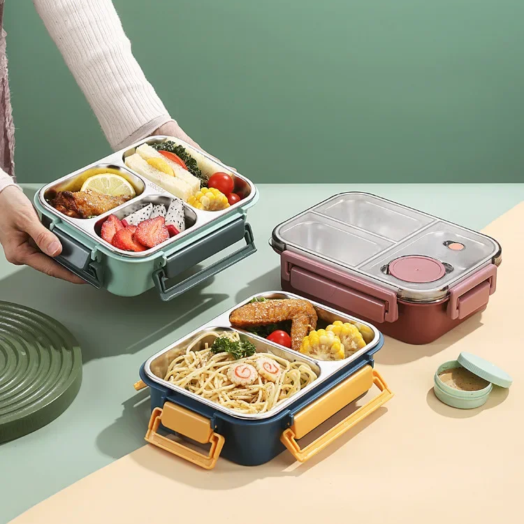 Bento Lunch Box Stainless Steel with Three Compartments and Leak-Proof Lid - Image 8