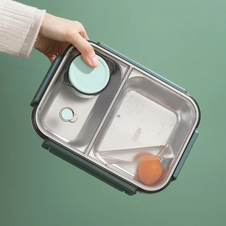 Bento Lunch Box Stainless Steel with Three Compartments and Leak-Proof Lid - Image 9
