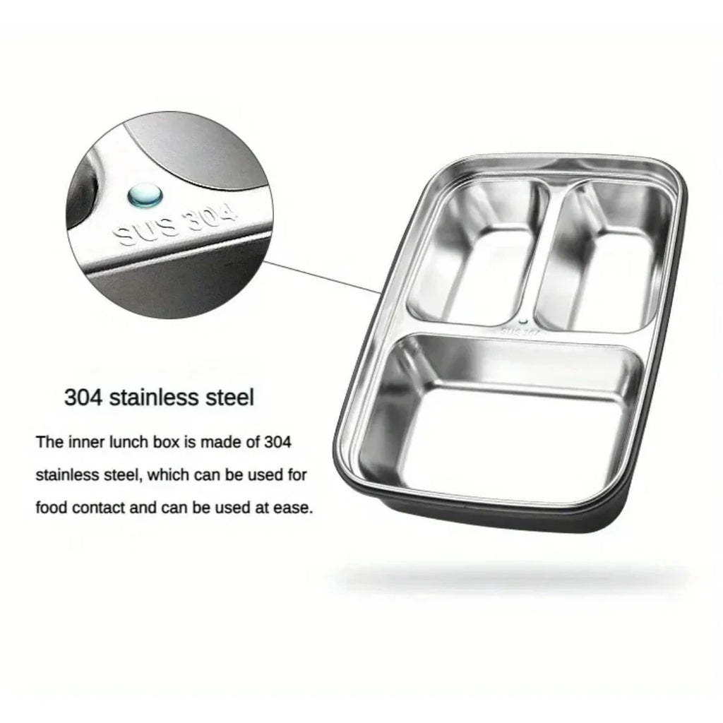 Bento Lunch Box with Stainless Steel Compartments and Airtight Lid with Phone Stand - Image 6
