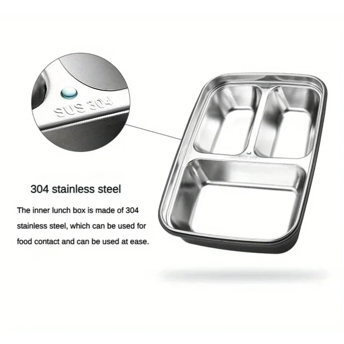 Bento Lunch Box with Stainless Steel Compartments and Airtight Lid with Phone Stand - Image 6