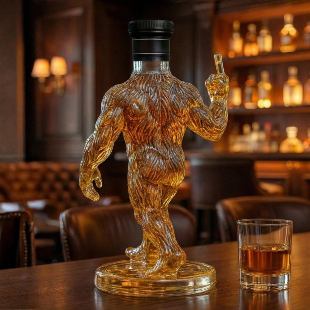 Bigfoot Whiskey Decanter with Glass Stopper and Novelty Muscular Design - Image 2