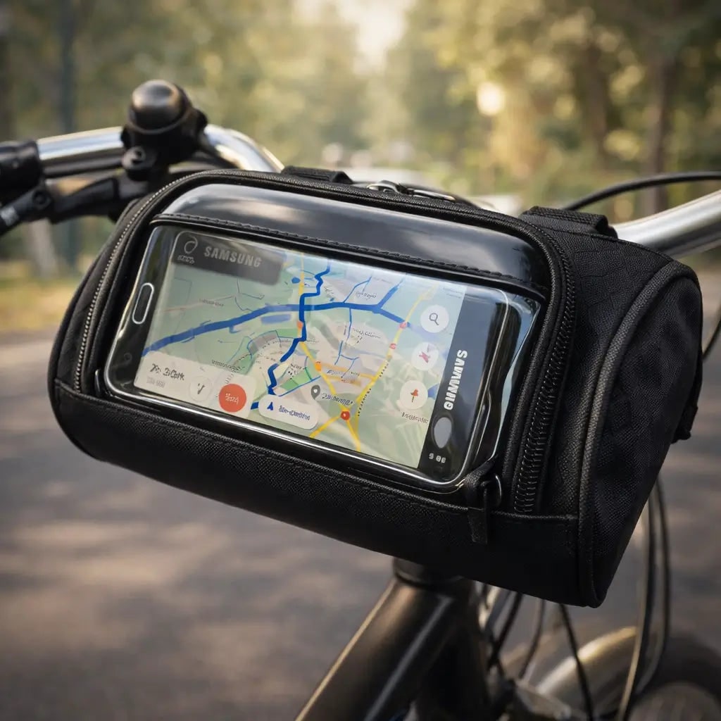 Bike Handlebar Bag with Touchscreen Phone Holder and Zippered Compartment - Image 1