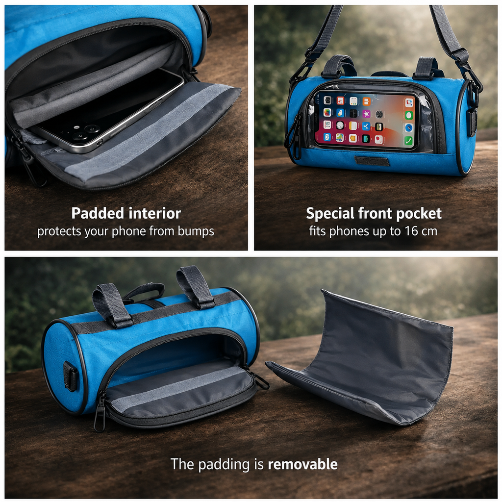 Bike Handlebar Bag with Touchscreen Phone Holder and Zippered Compartment - Image 3