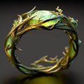 Black Opal Ring Women Branch Design Filigree Green Stone - Image 1
