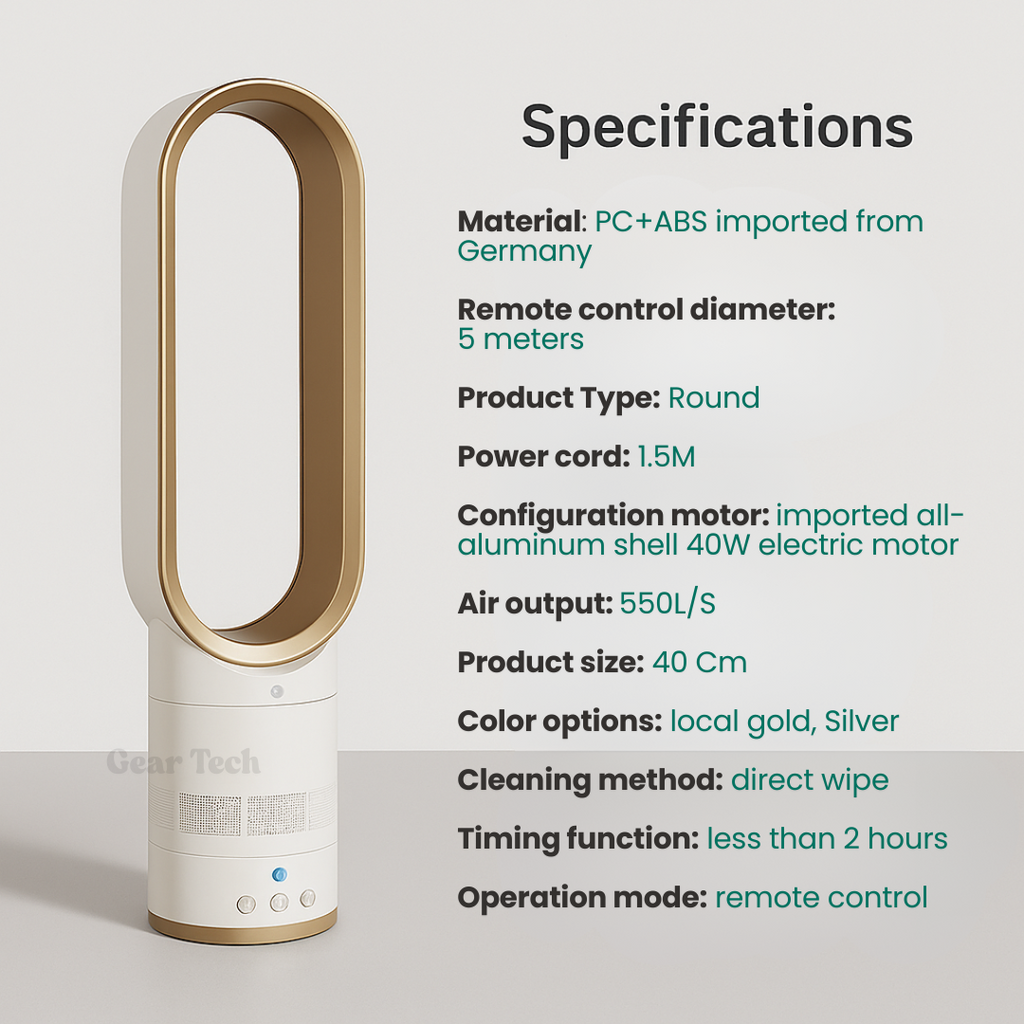 Bladeless Desk Fan with Remote Control and Oscillating Air Multiplier - Image 3