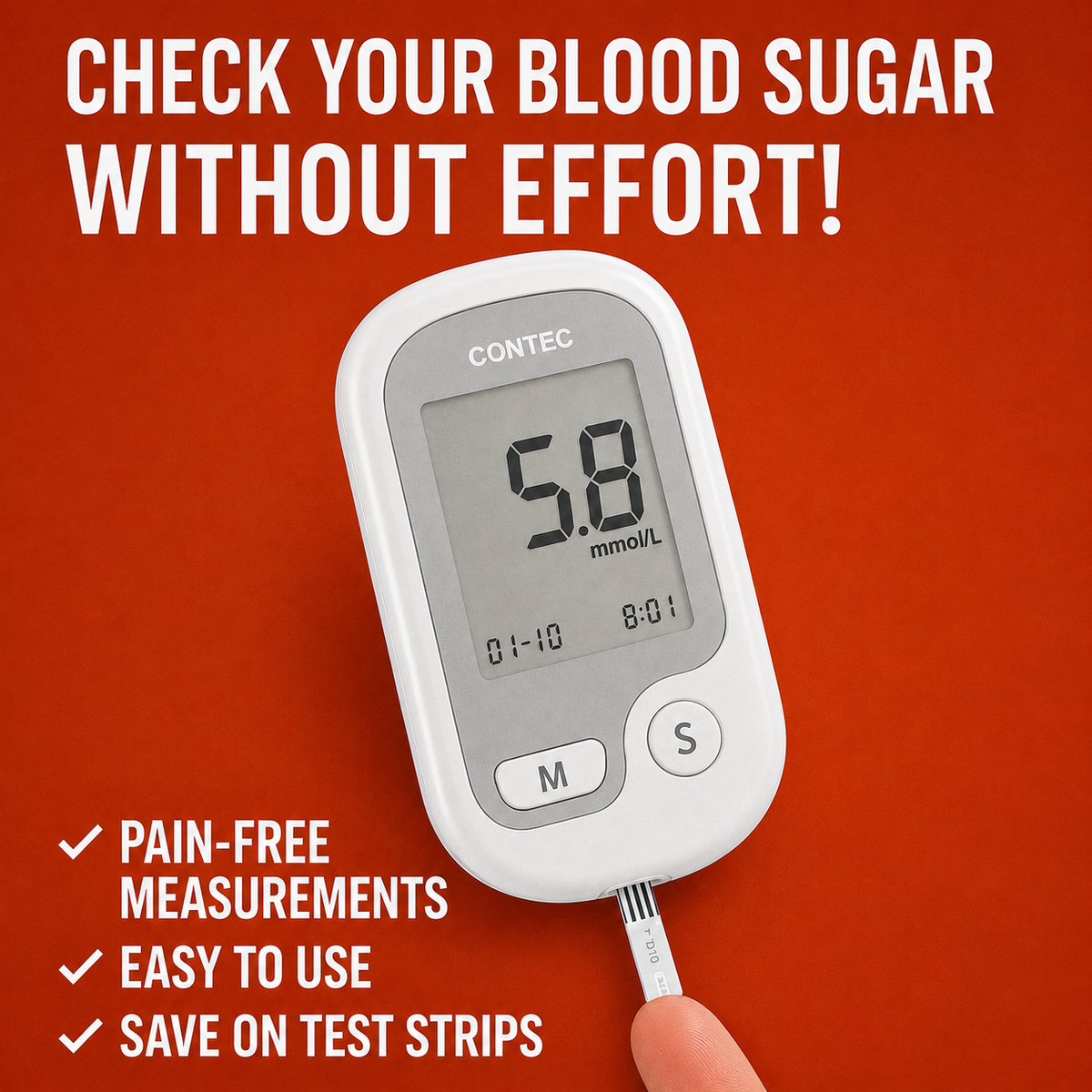 Blood Sugar Monitor with Digital Display and Portable Glucose Meter for Daily Testing - Image 2