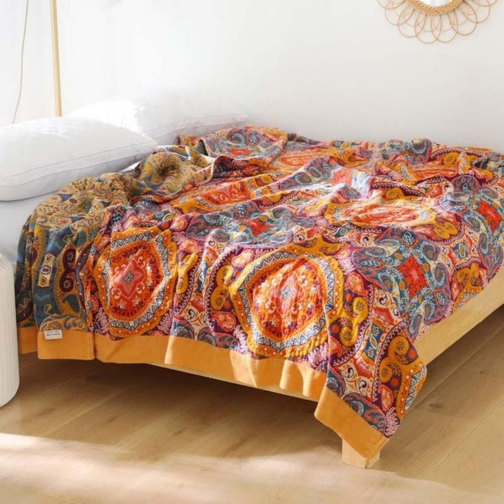 Boho Throw Blanket Lightweight Cotton with Mandala Pattern and Soft Draping Design - Image 2
