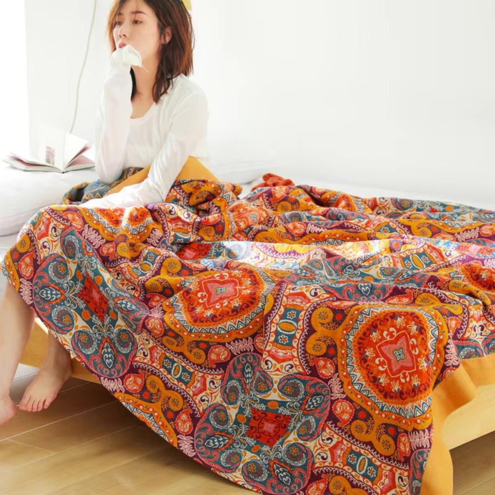 Boho Throw Blanket Lightweight Cotton with Mandala Pattern and Soft Draping Design - Image 7