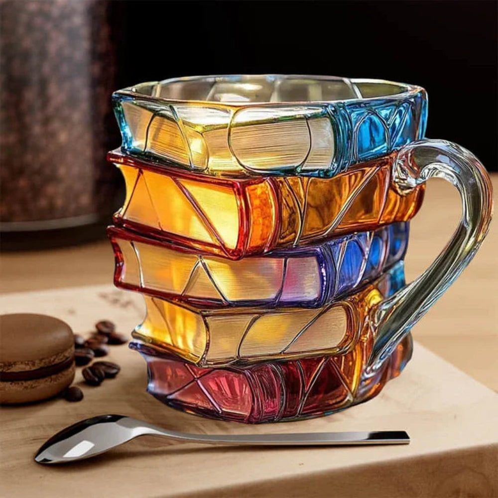 Borosilicate Glass Book Mug with Stacked Design and Textured Pages 350ml - Image 2