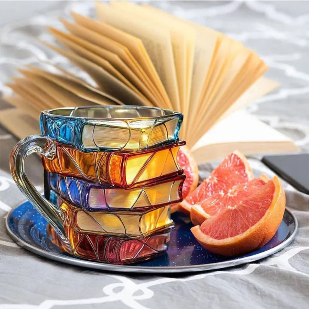 Borosilicate Glass Book Mug with Stacked Design and Textured Pages 350ml - Image 3