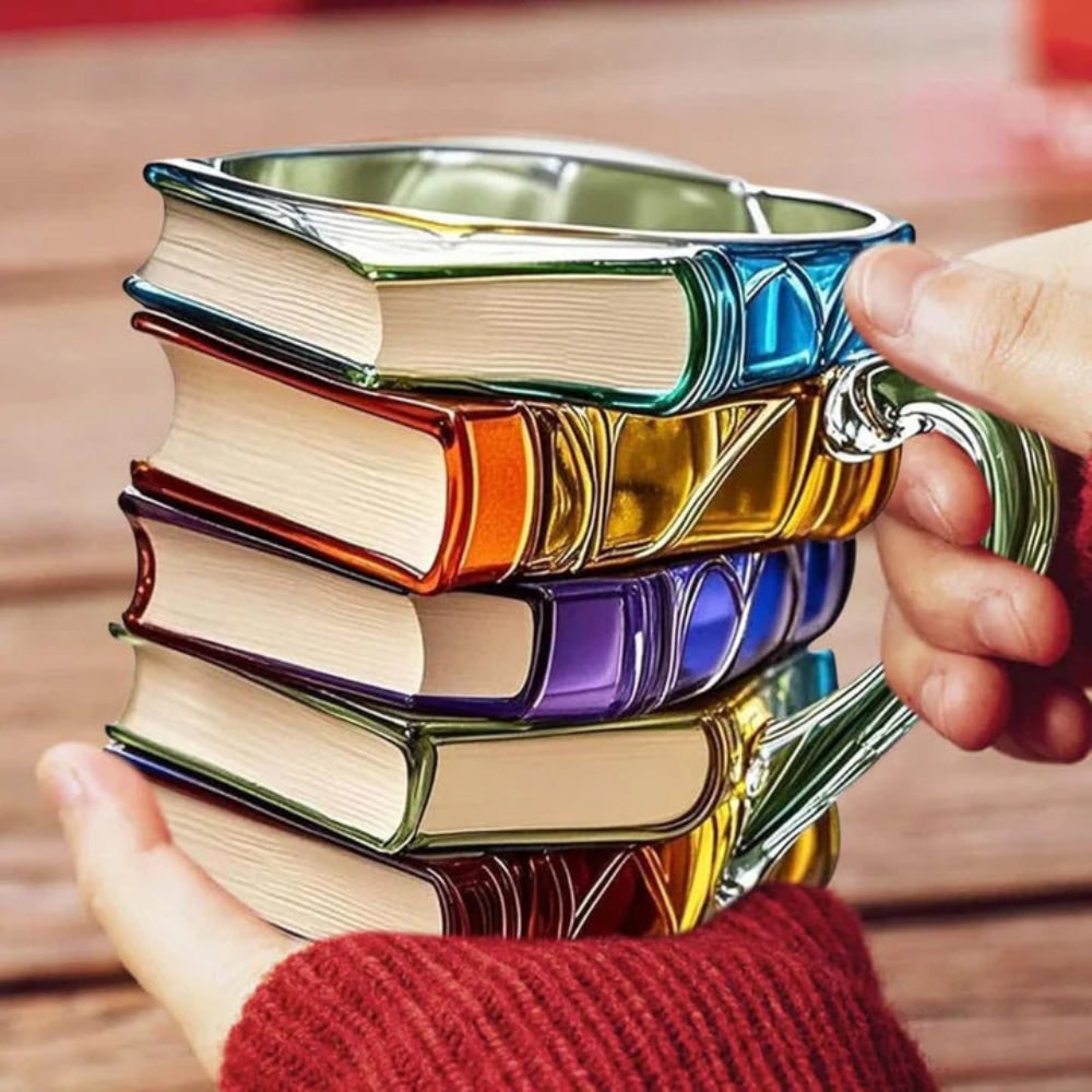 Borosilicate Glass Book Mug with Stacked Design and Textured Pages 350ml - Image 5
