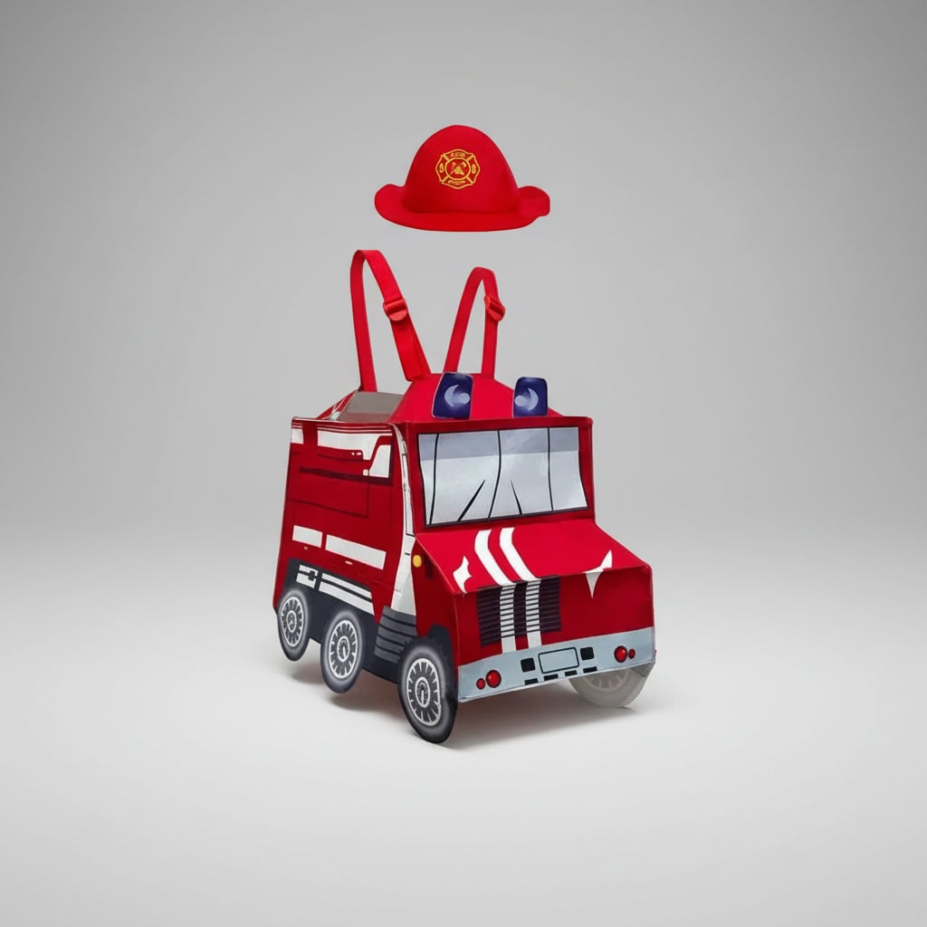 Boys' Halloween Firefighter Costume Outfit with Fire Truck Design and Reflective Safety Stripes - Image 2