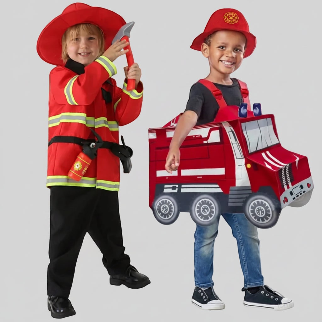 Boys' Halloween Firefighter Costume Outfit with Fire Truck Design and Reflective Safety Stripes - Image 5